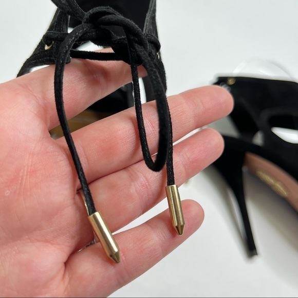AQUAZZURA Sexy Thing Black Suede Cut-out Tie Back Open-toe Stilettos Heels Pumps - Picture 9 of 13
